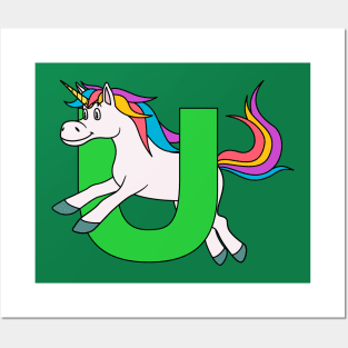 Letter U with Unicorn Posters and Art